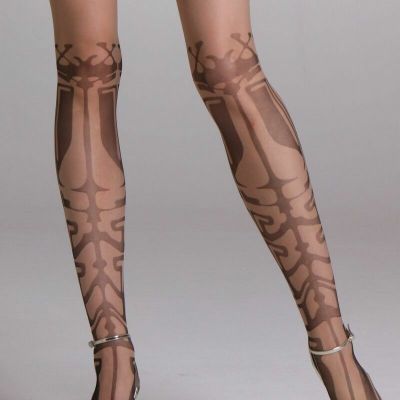 Mura 20 Den Lycra Pattern Tights Overknee Tribal Print C3458 in Playa (Beige) L